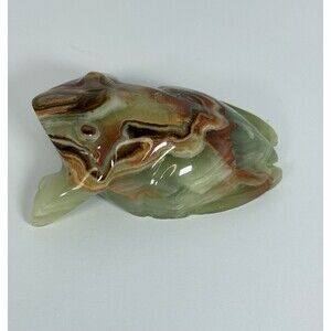 Vintage 4" Green Onyx Agate Marble Hand Carved Polished Frog‎ Toad Paperweight